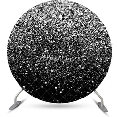 Aperturee - Round Morden Black Silver Sparkling Birthday Backdrop