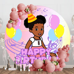 Aperturee - Round Musical Balloons Girl Happy Birthday Backdrop