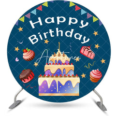 Aperturee - Round Navy Blue Cake Desserts Backdrop For Birthday