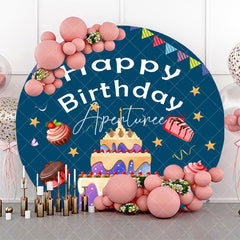 Aperturee - Round Navy Blue Cake Desserts Backdrop For Birthday