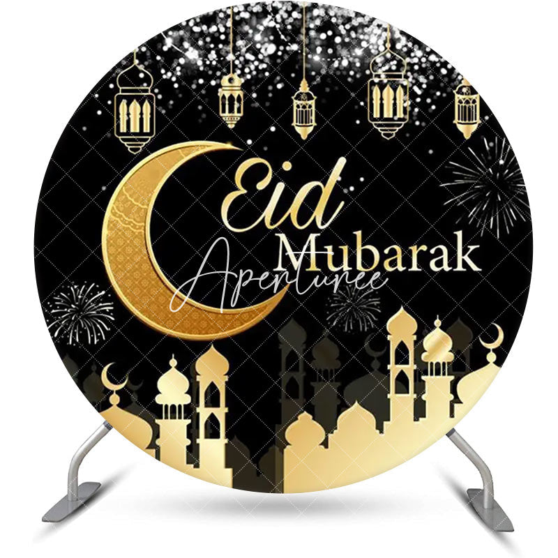 Aperturee - Round Night Golden Castle Moon Eid Mubarak Backdrop