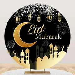 Aperturee - Round Night Golden Castle Moon Eid Mubarak Backdrop