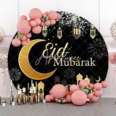 Aperturee - Round Night Golden Castle Moon Eid Mubarak Backdrop