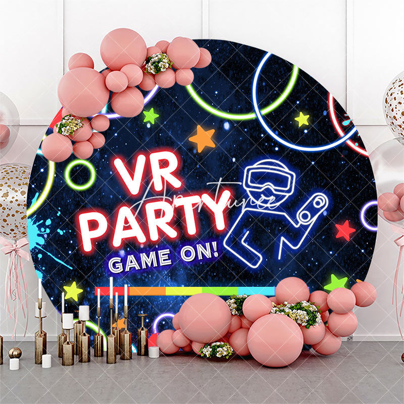 Aperturee - Round Night Stars Neon Game On Vr Party Backdrop