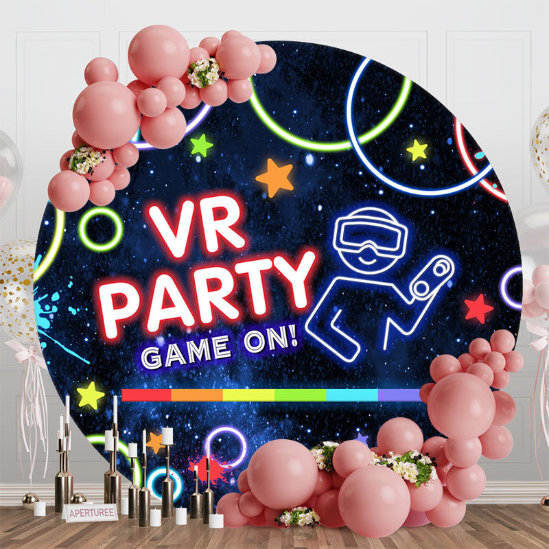 Aperturee - Round Night Stars Neon Game On Vr Party Backdrop