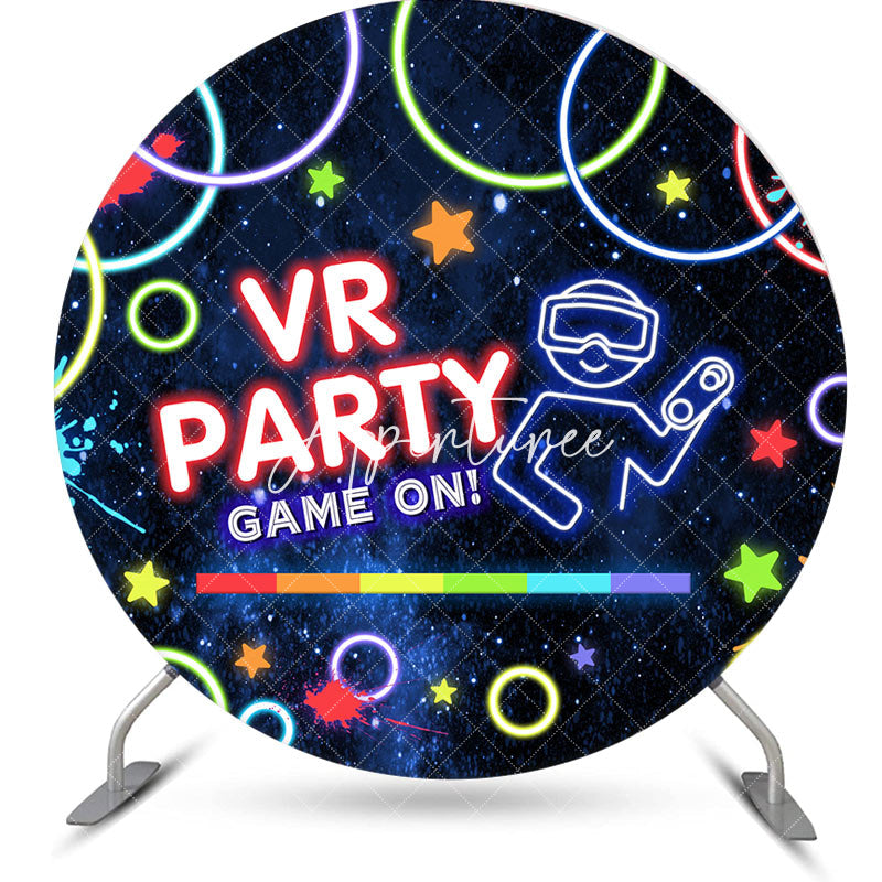 Aperturee - Round Night Stars Neon Game On Vr Party Backdrop