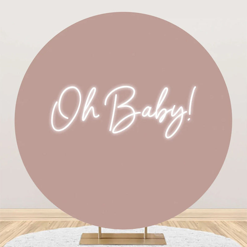 Aperturee - Round Oh Baby Pink Neon Backdrop For Gender Reveal