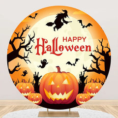 Aperturee - Round Orange Pumpkin Trunk Moon Halloween Backdrop