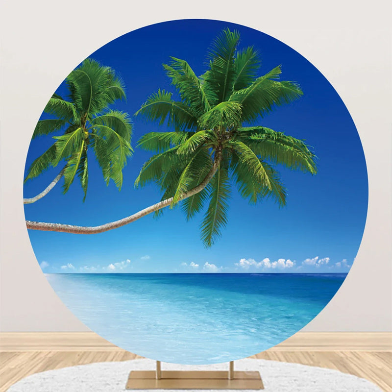 Aperturee - Round Palm Trees Sky Clouds Hawaii Beach Backdrop