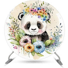 Aperturee - Round Panda Floral Greenery Baby Shower Backdrop