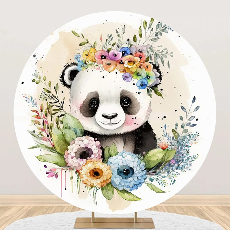 Aperturee - Round Panda Floral Greenery Baby Shower Backdrop