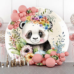 Aperturee - Round Panda Floral Greenery Baby Shower Backdrop