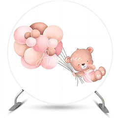 Aperturee - Round Pink Balloons Bear Backdrop For Baby Shower