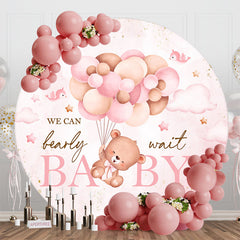 Aperturee - Round Pink Balloons Bearly Wait Baby Shower Backdrop