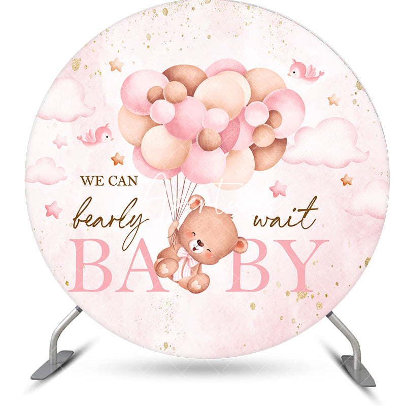 Aperturee - Round Pink Balloons Bearly Wait Baby Shower Backdrop