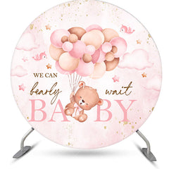 Aperturee - Round Pink Balloons Bearly Wait Baby Shower Backdrop