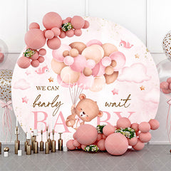 Aperturee - Round Pink Balloons Bearly Wait Baby Shower Backdrop