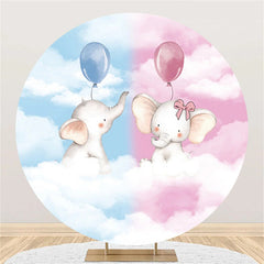 Aperturee - Round Pink Blue Clould Elephant Baby Shower Backdrop