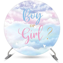 Aperturee - Round Pink Blue Purple Clould Gender Reveal Backdrop