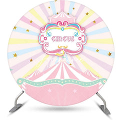 Aperturee - Round Pink Circus Stars Rainbow Birthday Backdrop