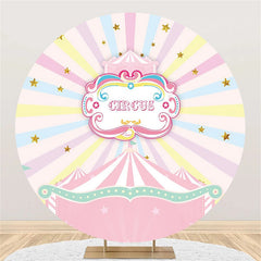 Aperturee - Round Pink Circus Stars Rainbow Birthday Backdrop