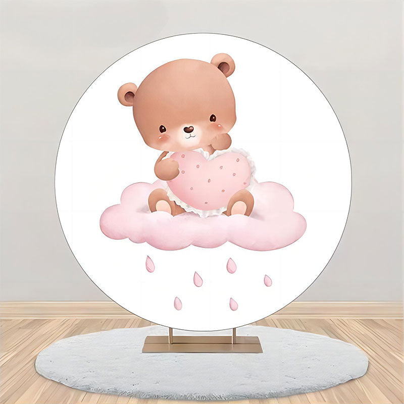 Aperturee - Round Pink Cloud Teddy Bear Baby Shower Backdrop