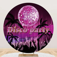 Aperturee - Round Pink Coconut Palm Night Disco Party Backdrop