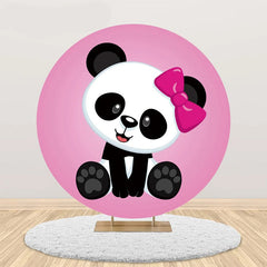 Aperturee - Round Pink Cute Panda Baby Shower Backdrop For Girls