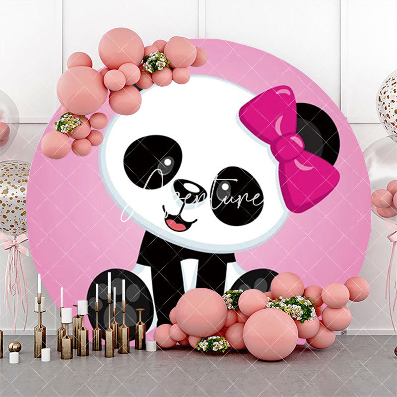 Aperturee - Round Pink Cute Panda Baby Shower Backdrop For Girls