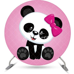 Aperturee - Round Pink Cute Panda Baby Shower Backdrop For Girls