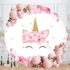 Aperturee - Round Pink Flower Unicorn Baby Shower Backdrop For Girl