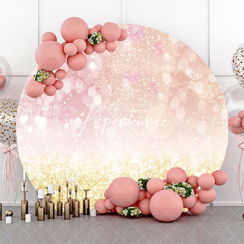 Aperturee - Round Pink Golden Glitter Bokeh Birthday Backdrop