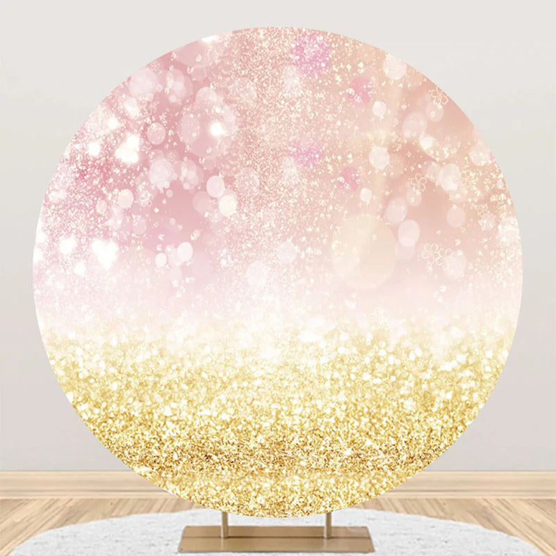 Aperturee - Round Pink Golden Glitter Bokeh Birthday Backdrop