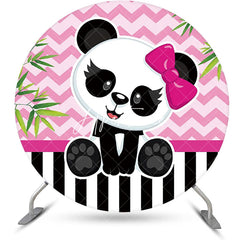 Aperturee - Round Pink Green Bamboo Panda Baby Shower Backdrop