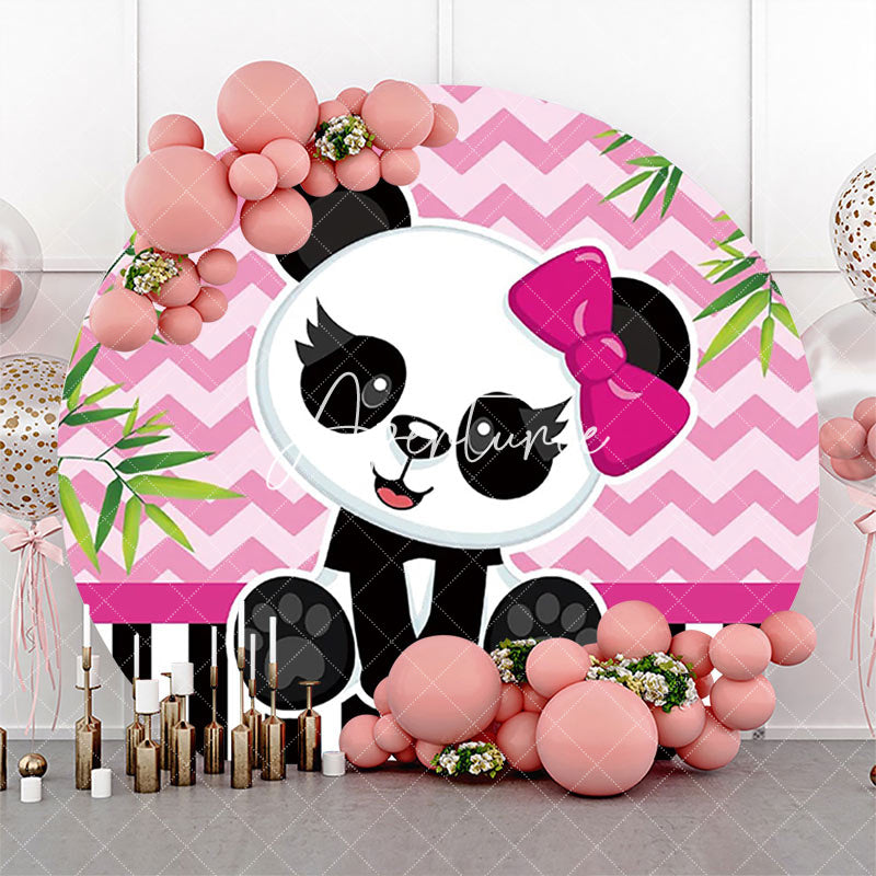 Aperturee - Round Pink Green Bamboo Panda Baby Shower Backdrop