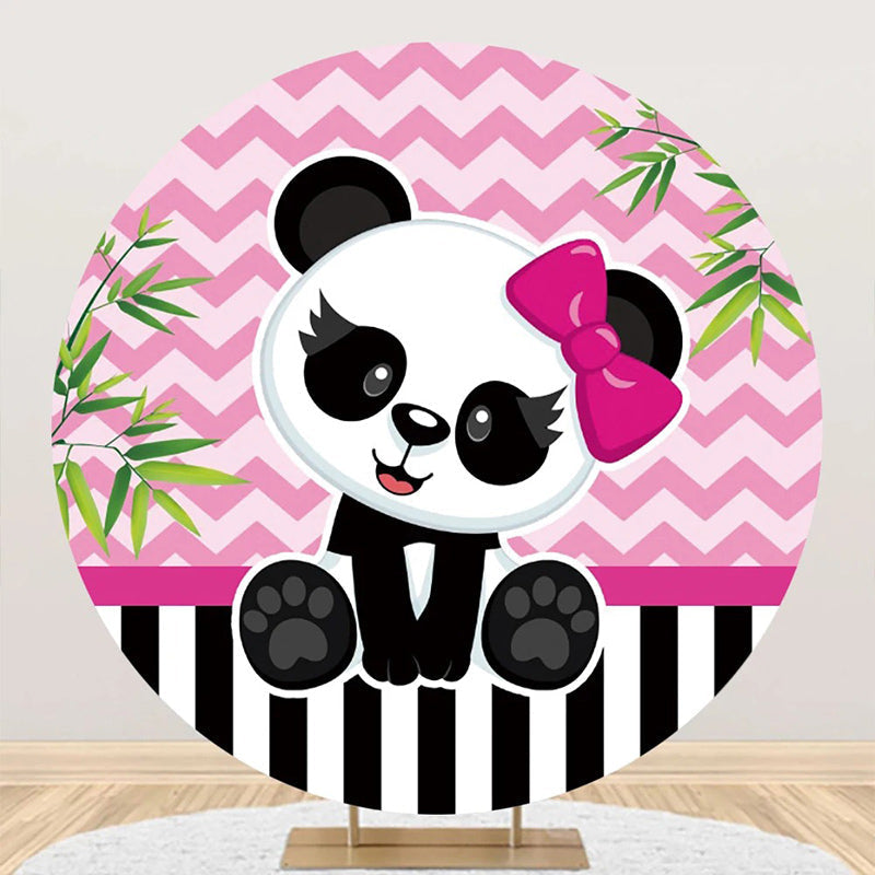 Aperturee - Round Pink Green Bamboo Panda Baby Shower Backdrop