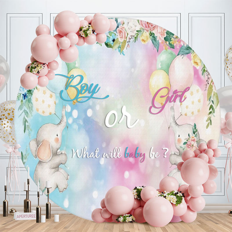 Aperturee - Round Pink Or Blue Elephent Baby Shower Backdrop