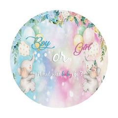 Aperturee - Round Pink Or Blue Elephent Baby Shower Backdrop