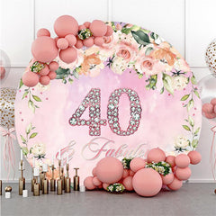 Aperturee Round Pink Theme Happy 40th Birthday Backdrop For Women