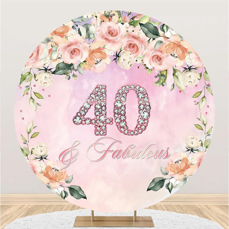 Aperturee Round Pink Theme Happy 40th Birthday Backdrop For Women