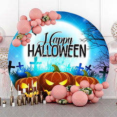 Aperturee - Round Pumkin Moon Night Firefly Halloween Backdrop