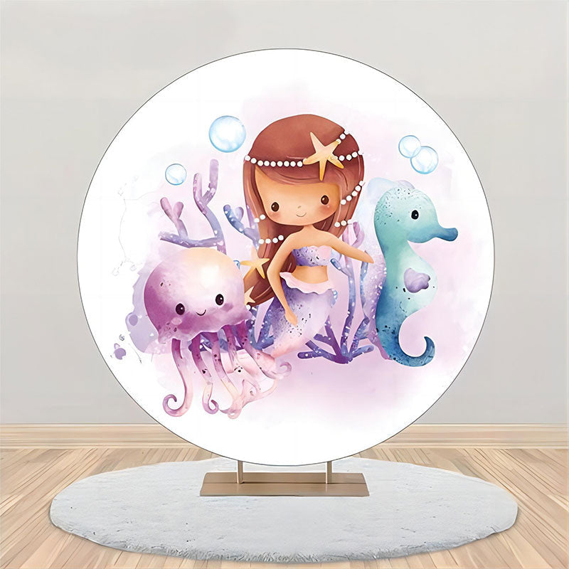 Aperturee - Round Purple Jellyfish Mermaid Birthday Bakcdrop