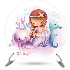 Aperturee - Round Purple Jellyfish Mermaid Birthday Bakcdrop