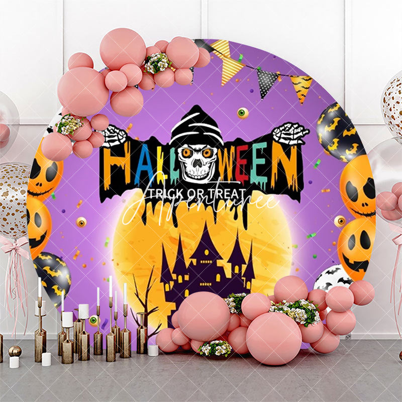 Aperturee - Round Purple Moon Halloween Trick Or Treat Backdrop