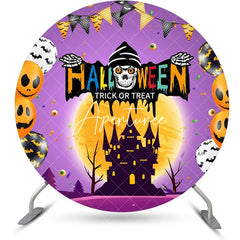 Aperturee - Round Purple Moon Halloween Trick Or Treat Backdrop