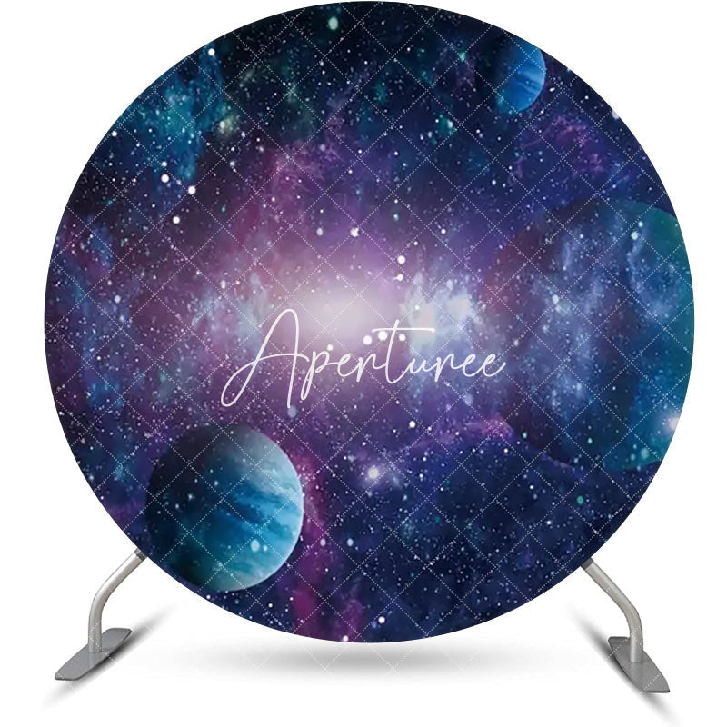 Aperturee - Round Purple Planet Universe Sparkly Birthday Backdrop