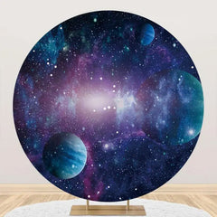 Aperturee - Round Purple Planet Universe Sparkly Birthday Backdrop