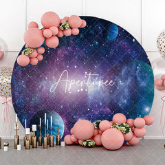 Aperturee - Round Purple Planet Universe Sparkly Birthday Backdrop