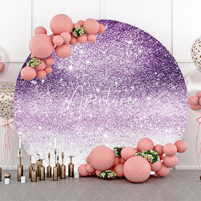 Aperturee - Round Purple Silver Glitter Bokeh Birthday Backdrop