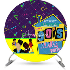 Aperturee - Round Purple Yellow Ribbons 90s House Party Backdrop